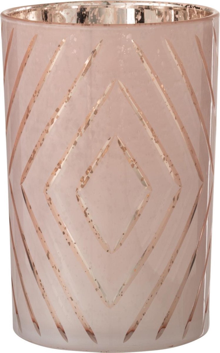 J-Line Windlicht Zigzag Glas Zalm Large