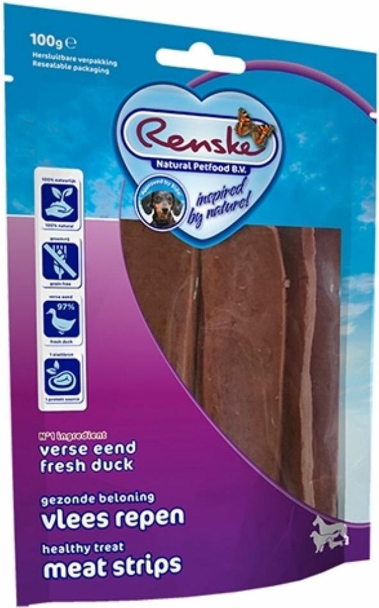 10x Renske Gezonde Beloning Vleesrepen Eend 100 gr