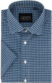 GENTS |  Overhemd Heren Korte Mouw ruit blauw-wit 0302 Maat M 39/40