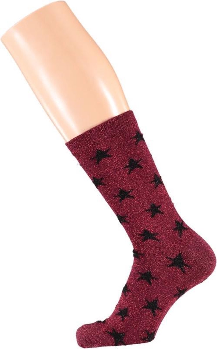 Sarlini Fashion Dames sokje Rood Stars met glitters | Maat 36-41