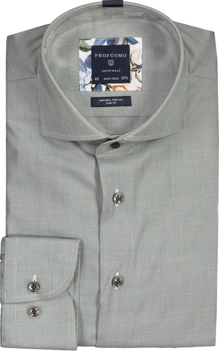 Profuomo   Overhemd Groen Getailleerd - Maat UK17.5-EU44 - Heren - Herfst/Winter Collectie - Katoen