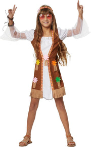 dressforfun - Groovy Hippie Squaw 116 (5-6y)  - verkleedkleding kostuum halloween verkleden feestkleding carnavalskleding carnaval feestkledij partykleding - 302573
