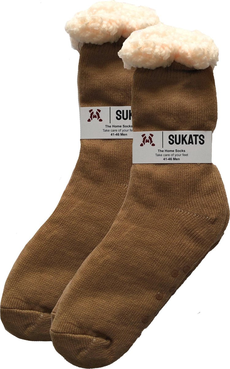Sukats - Homesocks - Huissokken - Dames en Heren - Maat 41-46 - Bruin - Anti-Slip - Fluffy - Meerdere Maten en Varianten