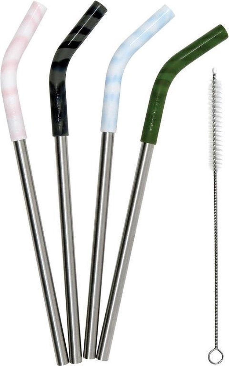 MIZU STRAW SET - 4 Assorted Color Straws & 1 Brush