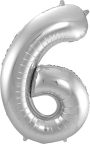 Ballon Cijfer 6 Jaar Zilver Verjaardag Versiering Zilveren Helium Ballonnen Feest Versiering 86 Cm XL Formaat Met Rietje