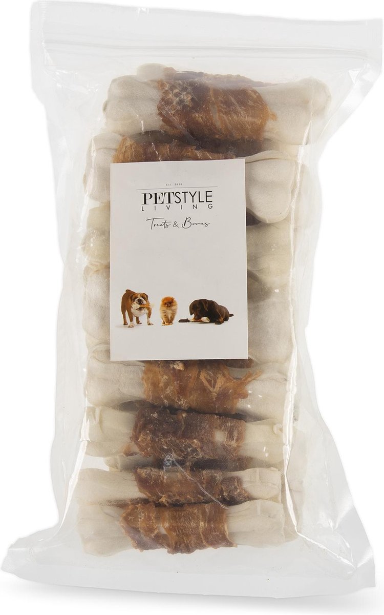 Petstyleliving - Wit geperst bot met eend 10cm - 20 stuks - Hondensnack