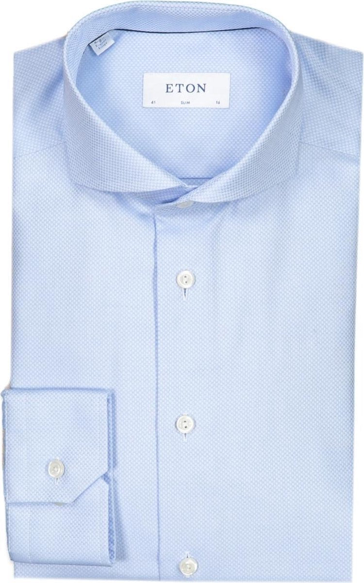 Eton  Overhemd Blauw Getailleerd - Maat UK15-EU38 - Heren - Lente/Zomer Collectie - Katoen