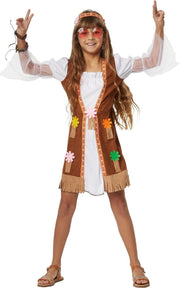dressforfun - Groovy Hippie Squaw 128 (7-8y)  - verkleedkleding kostuum halloween verkleden feestkleding carnavalskleding carnaval feestkledij partykleding - 302574