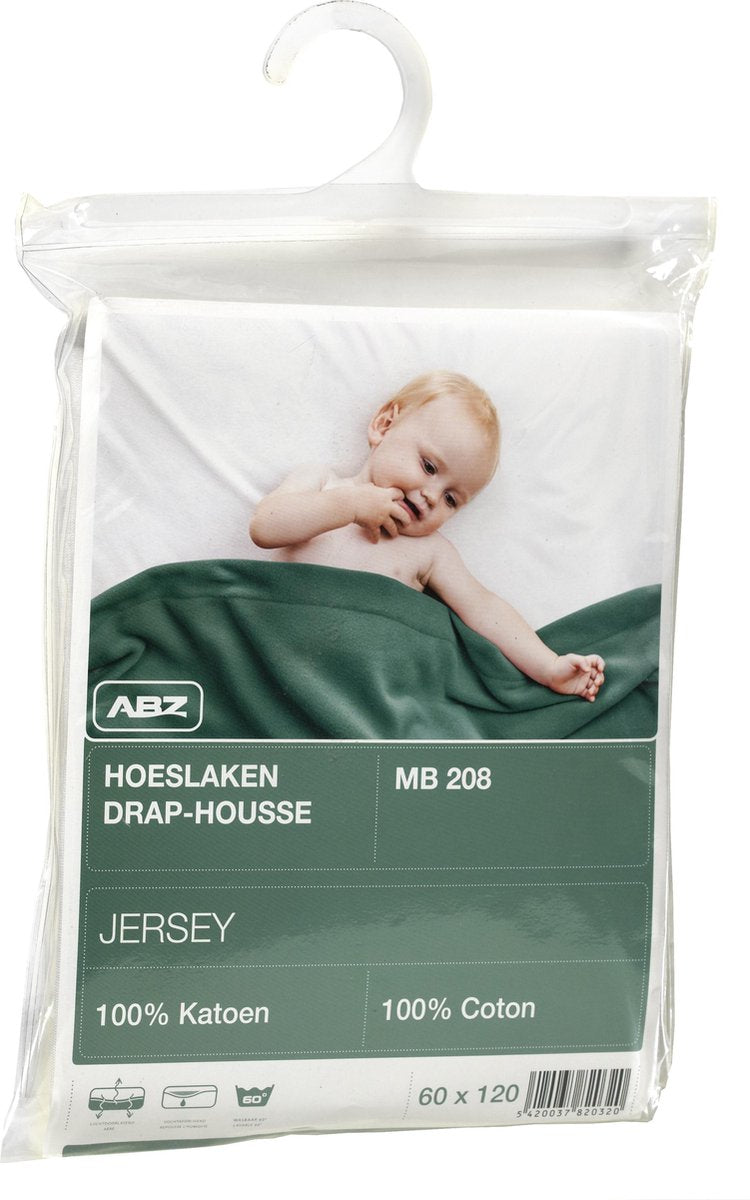 ABZ Hoeslaken Yersey 60x120 cm - Wit