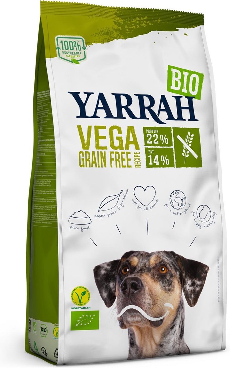 10 kg Yarrah dog biologische brokken vega ultra sensitive tarwevrij hondenvoer