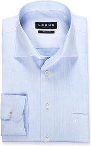 Ledeb Regular Fit overhemd - blauw - Strijkvrij - Boordmaat: 48