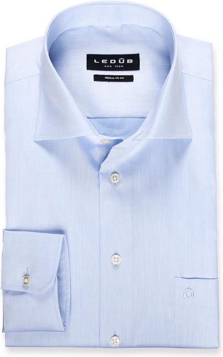 Ledeb Regular Fit overhemd - blauw - Strijkvrij - Boordmaat: 48