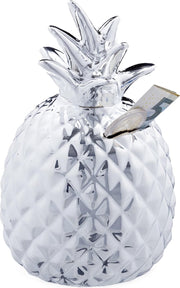 relaxdays Spaarpot ananas - spaarvarken - zilver - afsluitbare spaarpot - met slot