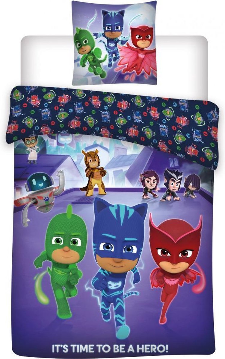 PJ Masks - Babydekbedovertrek 100 x 135 cm 40 x 60 cm kussenloop 100% katoen