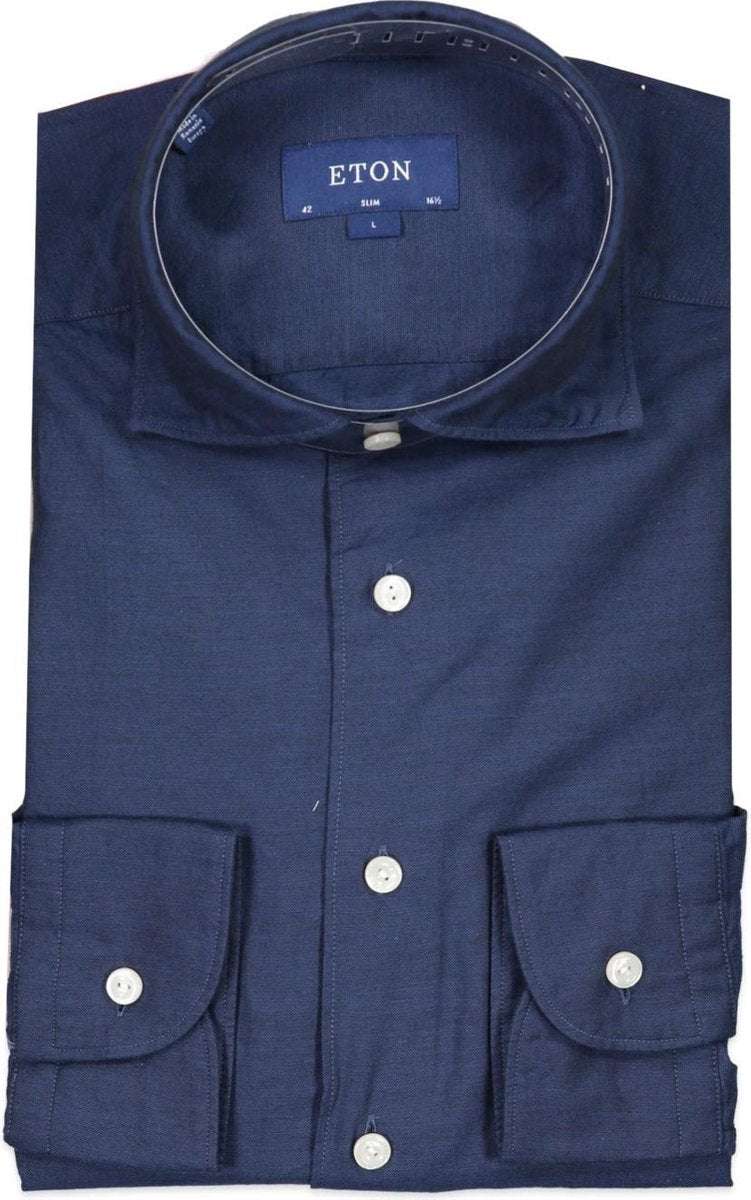 Eton  Overhemd Blauw Getailleerd - Maat UK16.5-EU42 - Heren - Lente/Zomer Collectie -