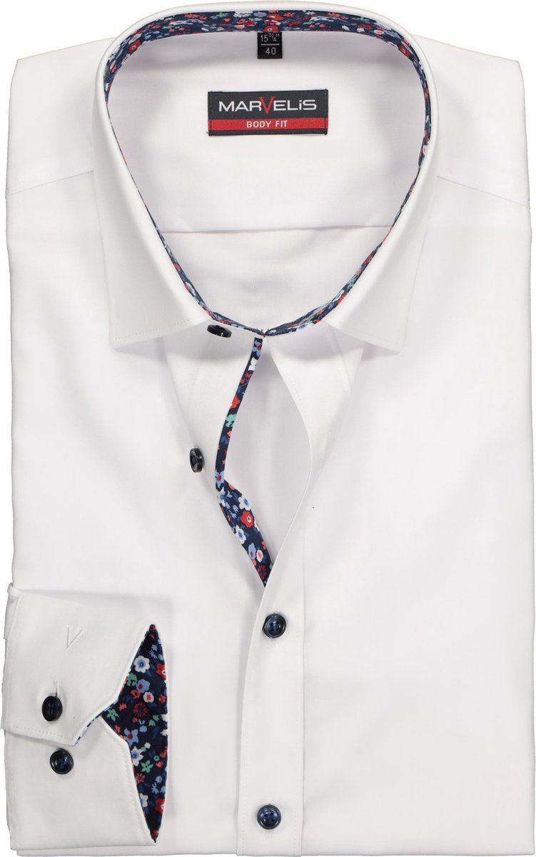 MARVELIS Body Fit overhemd - mouwlengte 7 - wit (contrast) - Strijkvriendelijk - Boordmaat: 38