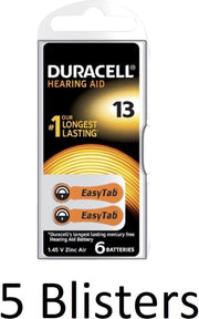30 Stuks (5 Blisters a 6 st) duracell Batterij da13 hearing aid