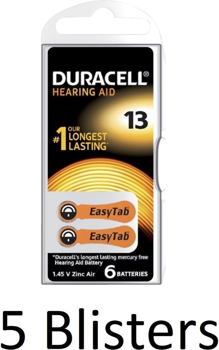 30 Stuks (5 Blisters a 6 st) duracell Batterij da13 hearing aid