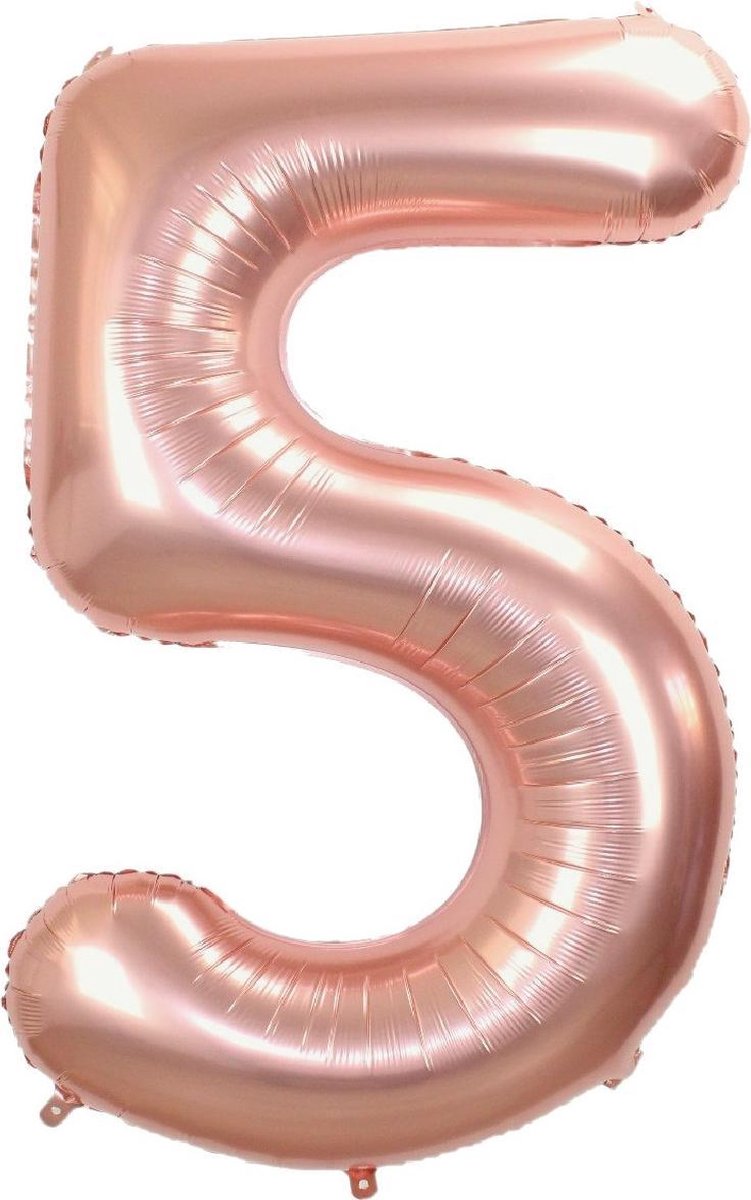 Folie Ballon Cijfer 5 Jaar Rosé Goud 86Cm Verjaardag Folieballon Met Rietje