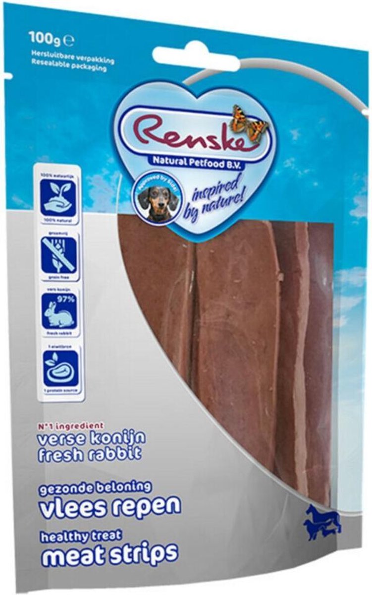 10x Renske Gezonde Beloning Vleesstrips Konijn 100 gr
