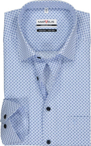 MARVELIS comfort fit overhemd - wit met blauw fijn gebloemd - Strijkvrij - Boordmaat: 48