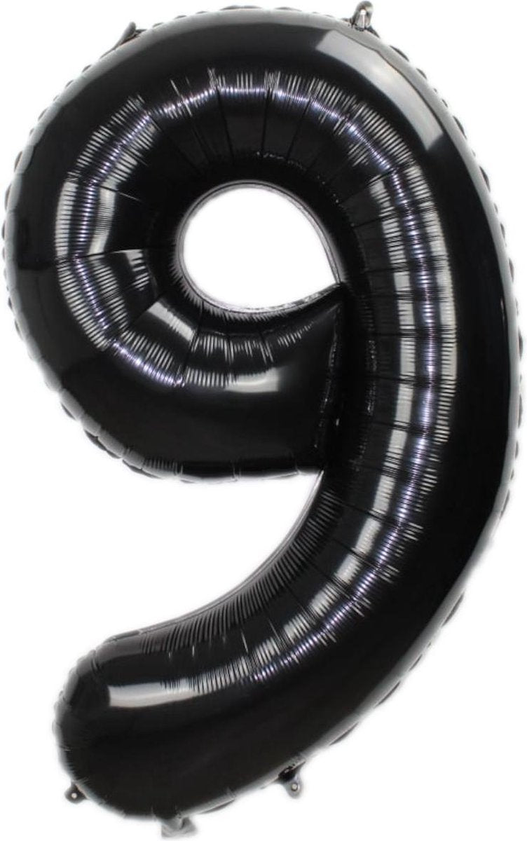 Folie Ballon Cijfer 9 Jaar Zwart 86Cm Verjaardag Folieballon Met Rietje