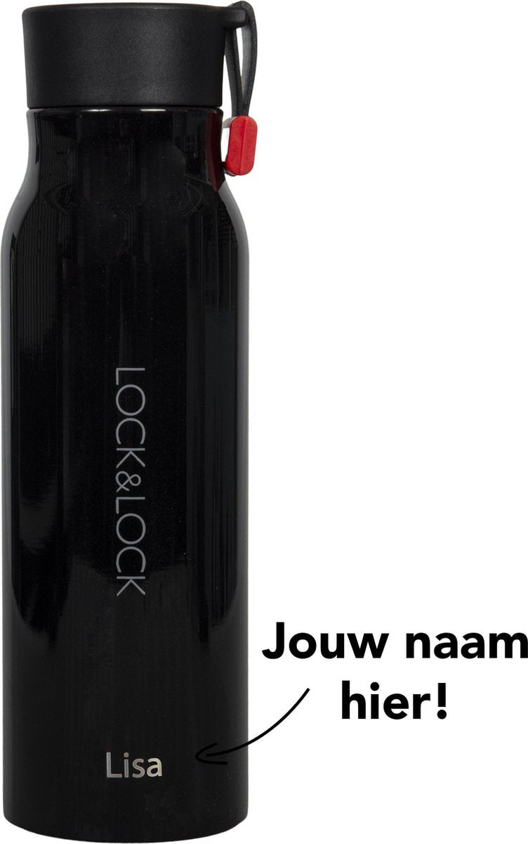 Lock&Lock RVS Thermosfles met naam |Gepersonaliseerd cadeau | Relatiegeschenk | Duurzaam – 350 ml – Zwart