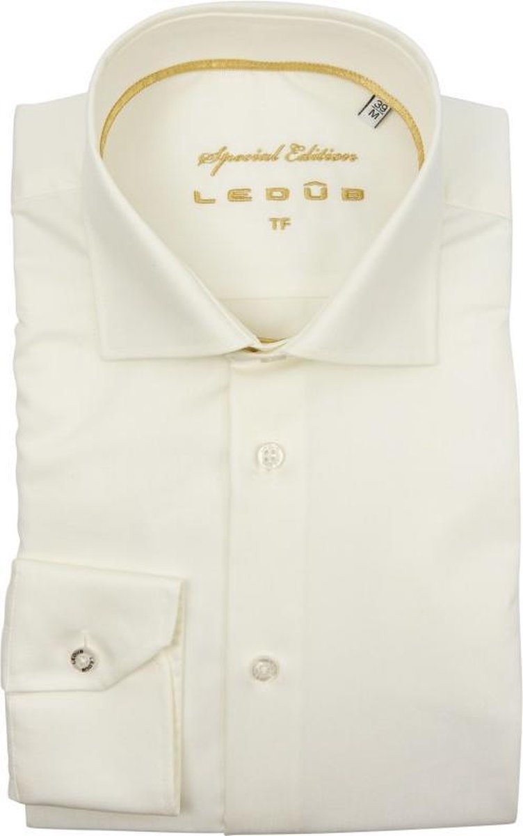 Ledeb Tailored Fit overhemd mouwlengte 7 - beige - Strijkvrij - Boordmaat: 47