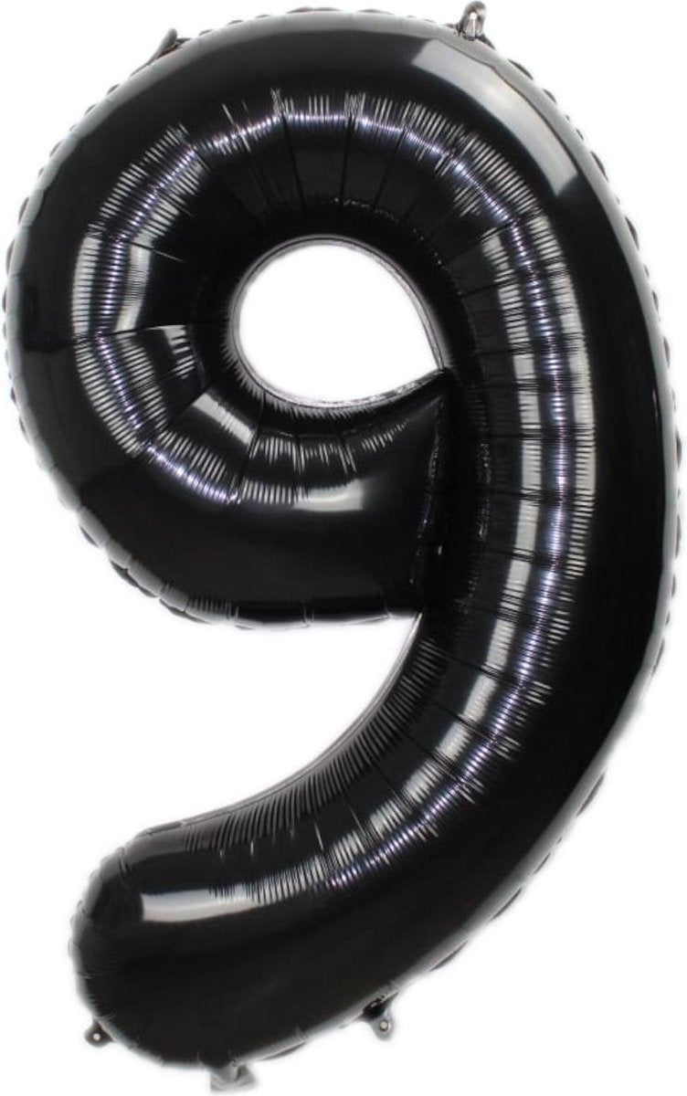 Folie Ballon Cijfer 9 Jaar Zwart 70Cm Verjaardag Folieballon Met Rietje