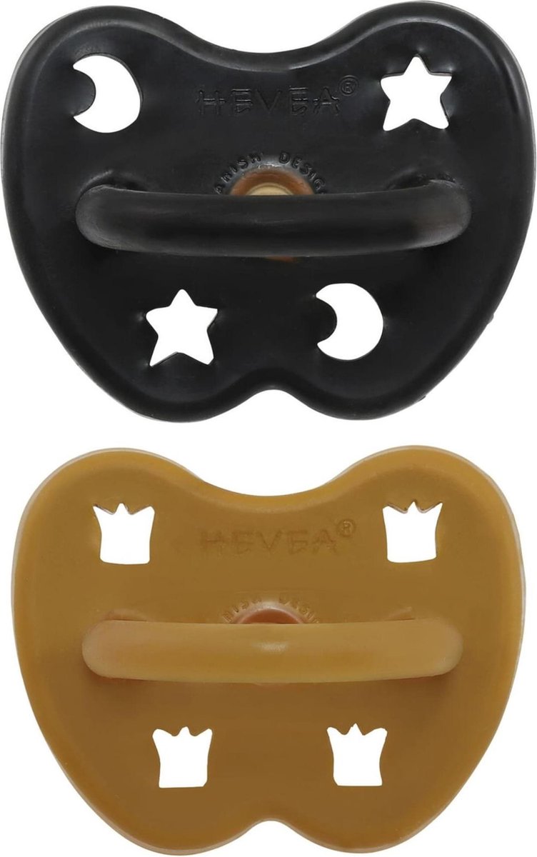 HEVEA speen 2 stuks | rond 3-36 mnd | 100% natuurrubber | outerspace black + tumeric