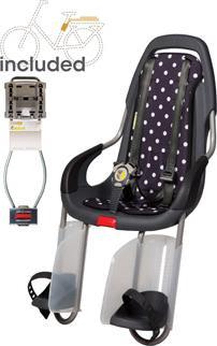 Qibbel ToGo - Fietsstoeltje Achter - Frame Bevestiging - antraciet/Polka DotsBlack