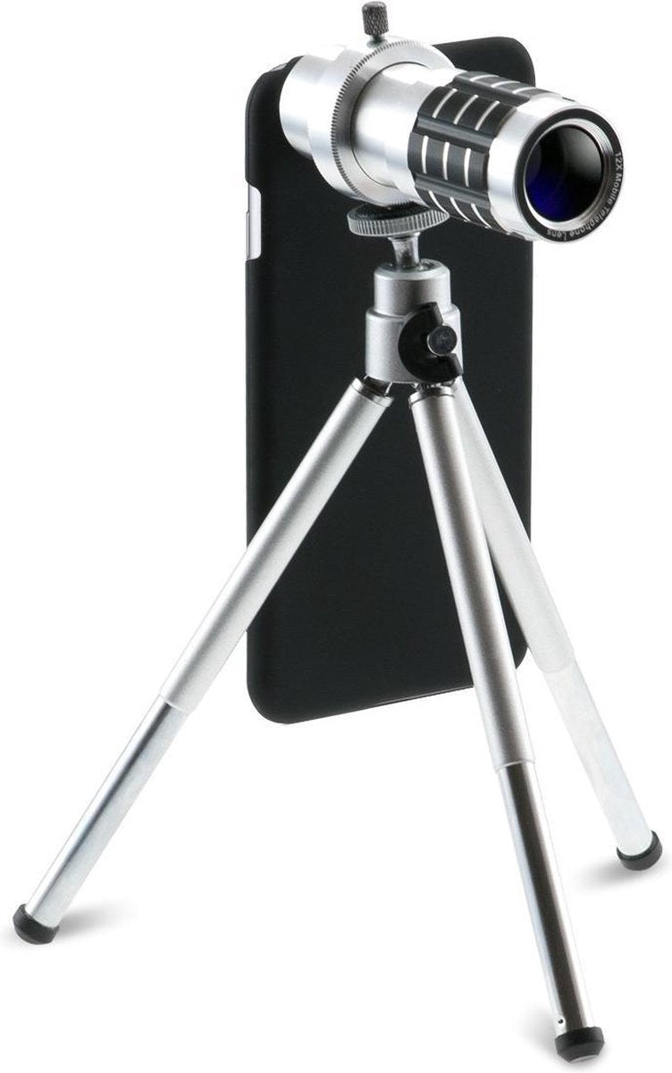 Sinji Telefoon Opzetlens Samsung Galaxy S6 - Met Telefooncase en Statief  -12x Zoom - Zilver