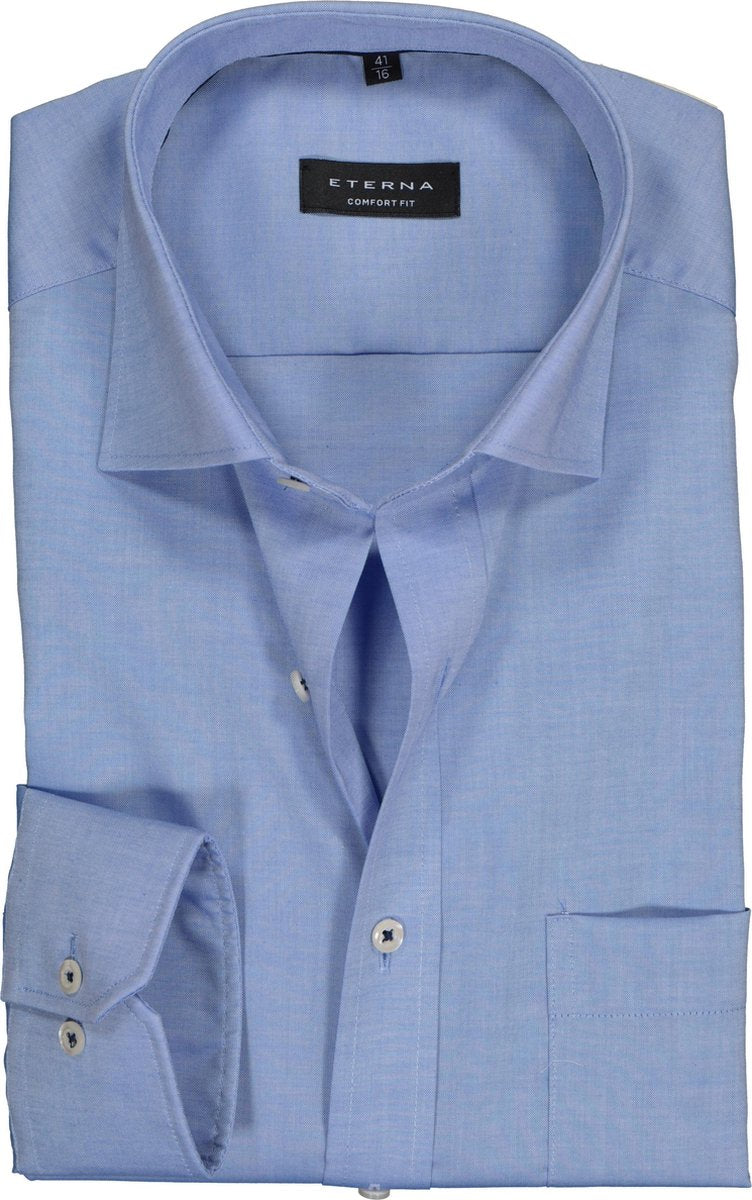 ETERNA comfort fit overhemd - fijn Oxford - blauw - Strijkvrij - Boordmaat: 47