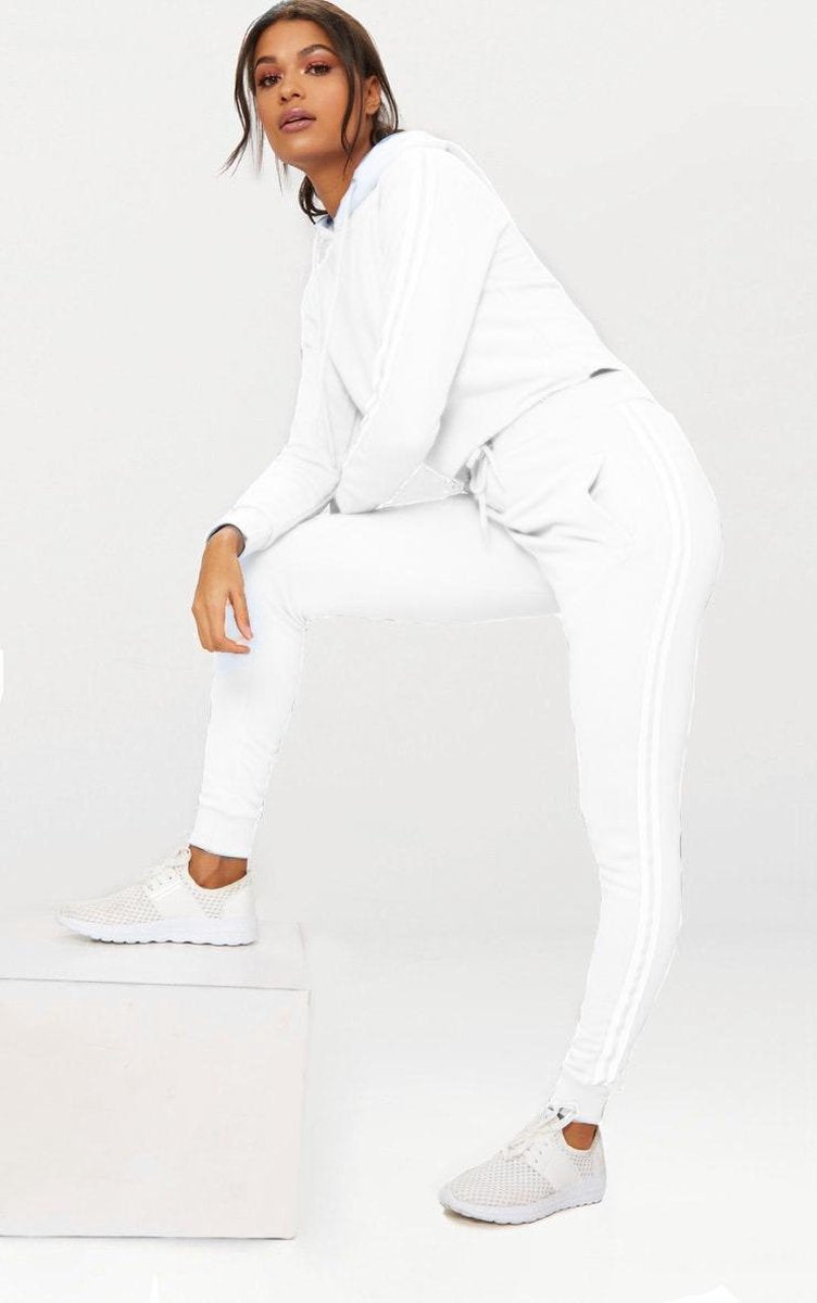 Hoogwaardige Dames Tracksuit / Joggingsoutfit / Trainingspak | 2-Delig Hoodie & Broek | Sportpak | Huispak | Wit - S