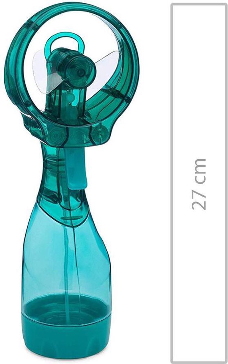 Draagbare handventilator met mist spray - Het reservoir is groot genoeg om ook ijsklontjes in te doen | turquoise | inclusief waterreservoir | verkoeling met water | waterspray | tafelventilator turquoise