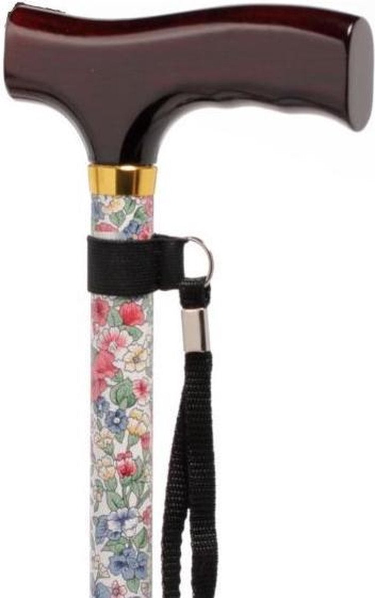 Adhome Wandelstok - Premium wit met bloemenmotief - 76 - 99 cm