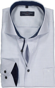 CASA MODA comfort fit overhemd - blauw met wit mini dessin structuur (contrast) - Strijkvrij - Boordmaat: 45