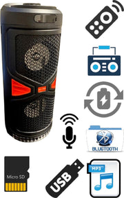 Draagbare bluetooth speaker 2 x 15W - radio - mp3 - sd card - usb - met uitschuifbaar handvat