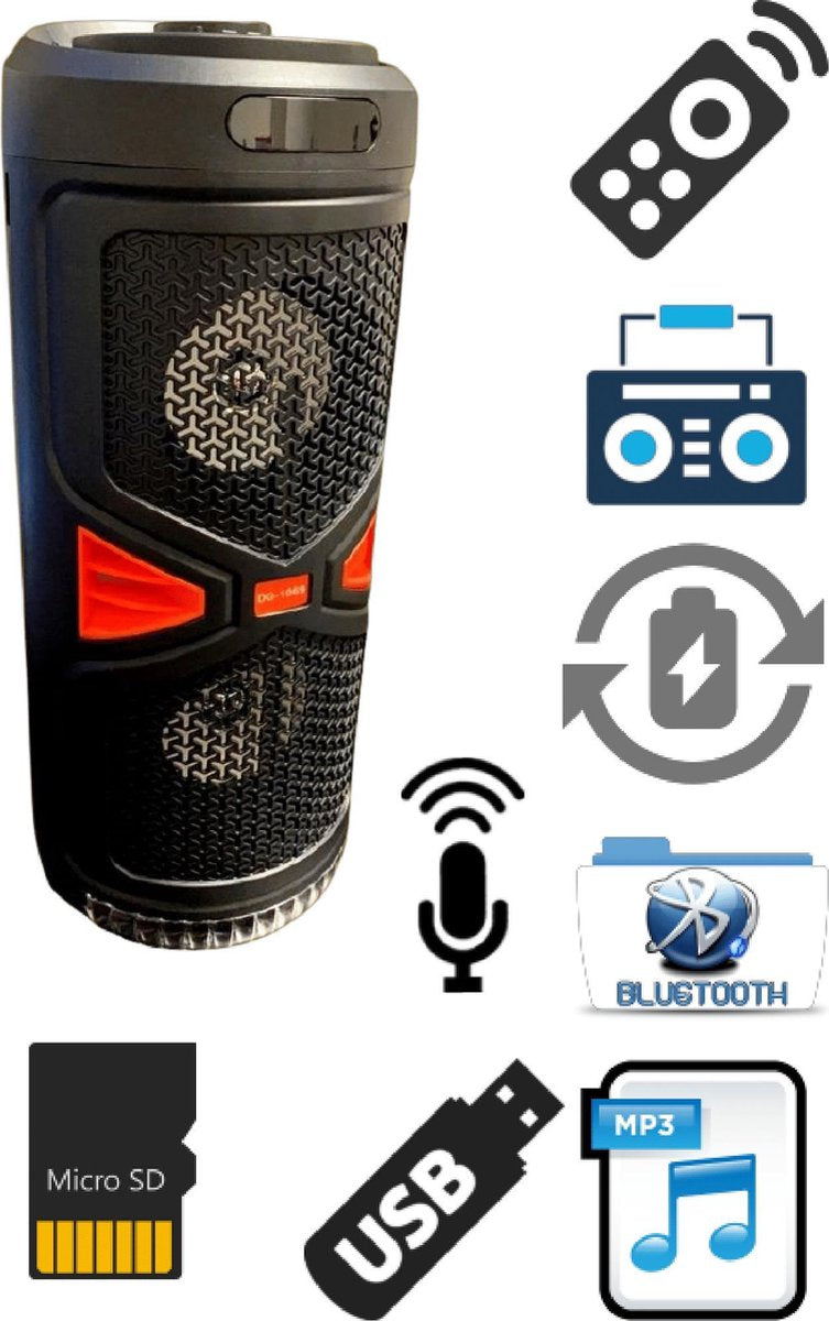 Draagbare bluetooth speaker 2 x 15W - radio - mp3 - sd card - usb - met uitschuifbaar handvat