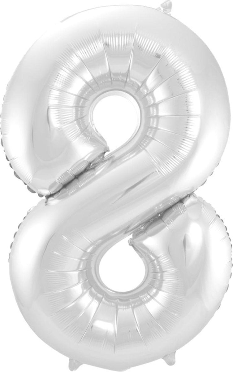 Ballon Cijfer 8 Jaar Zilver 70Cm Verjaardag Feestversiering Met Rietje