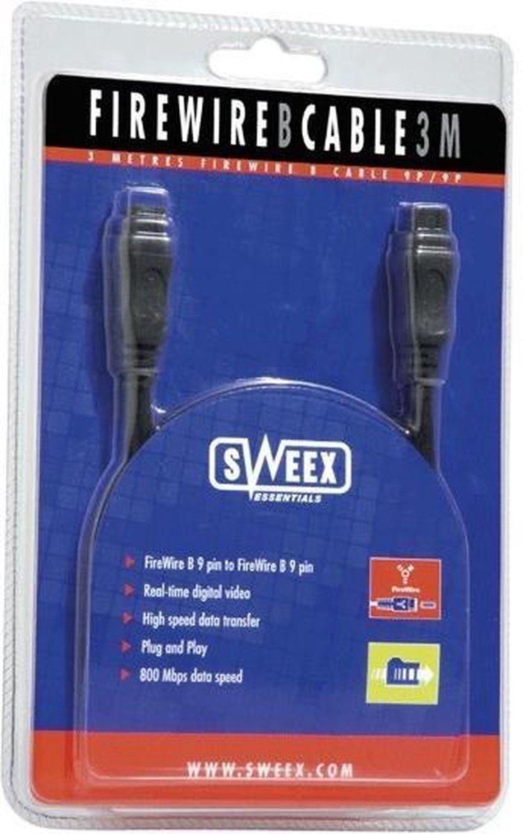 Sweex FireWire 800 Cable - 3m Zwart