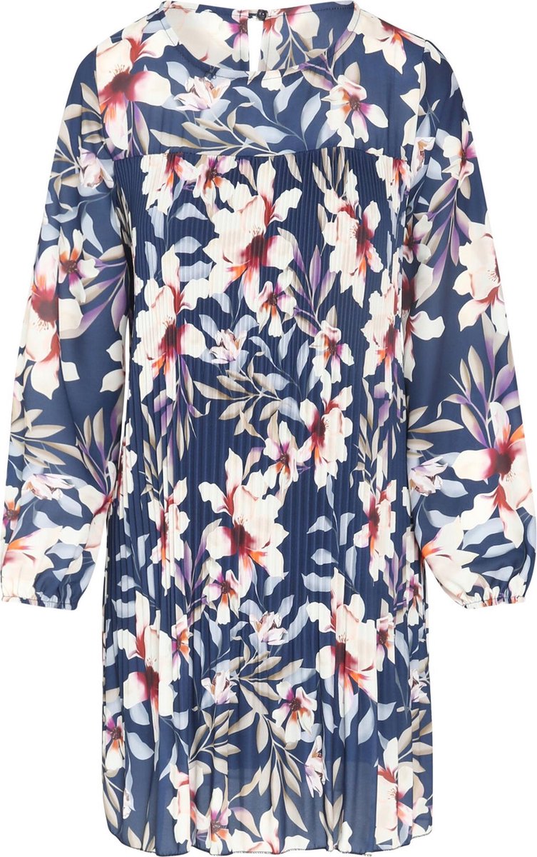 Cassis - Jurk in plissévoile met bloemenprint - Marineblauw