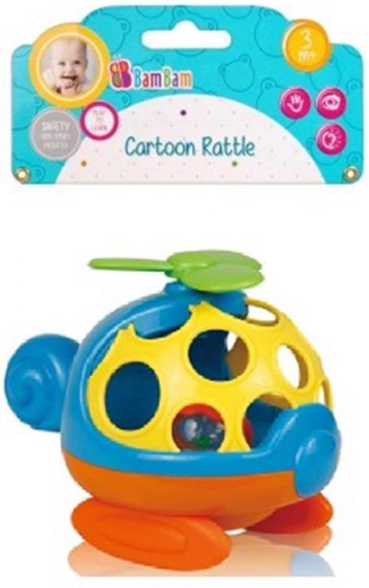 Bam Bam - Mini Helicopter BLAUW Cartoon Baby Peuter speelgoed rammelaar - Bijtring Bijten