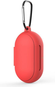 Luxe Siliconen Hoesje Voor Samsung Galaxy Buds (2019) / Galaxy Buds+ Plus (2020/2021) Draadloze Oordopjes - Soft Case Cover Protector - Travel Beschermhoes - Reis Opberghoes Shell Beschermer Hoes - Met Musketon Haakje - Rood