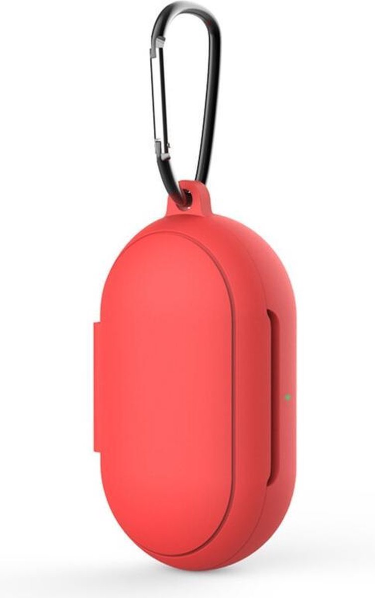 Luxe Siliconen Hoesje Voor Samsung Galaxy Buds (2019) / Galaxy Buds+ Plus (2020/2021) Draadloze Oordopjes - Soft Case Cover Protector - Travel Beschermhoes - Reis Opberghoes Shell Beschermer Hoes - Met Musketon Haakje - Rood