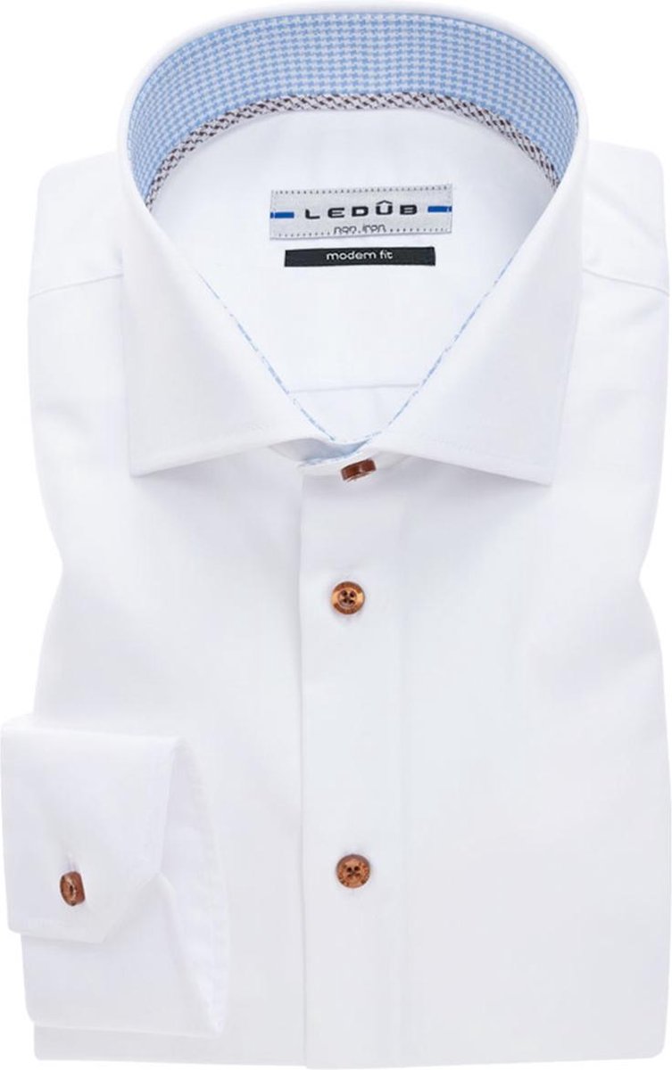 Ledûb Modern Fit overhemd - wit (contrast) - Strijkvrij - Boordmaat: 47