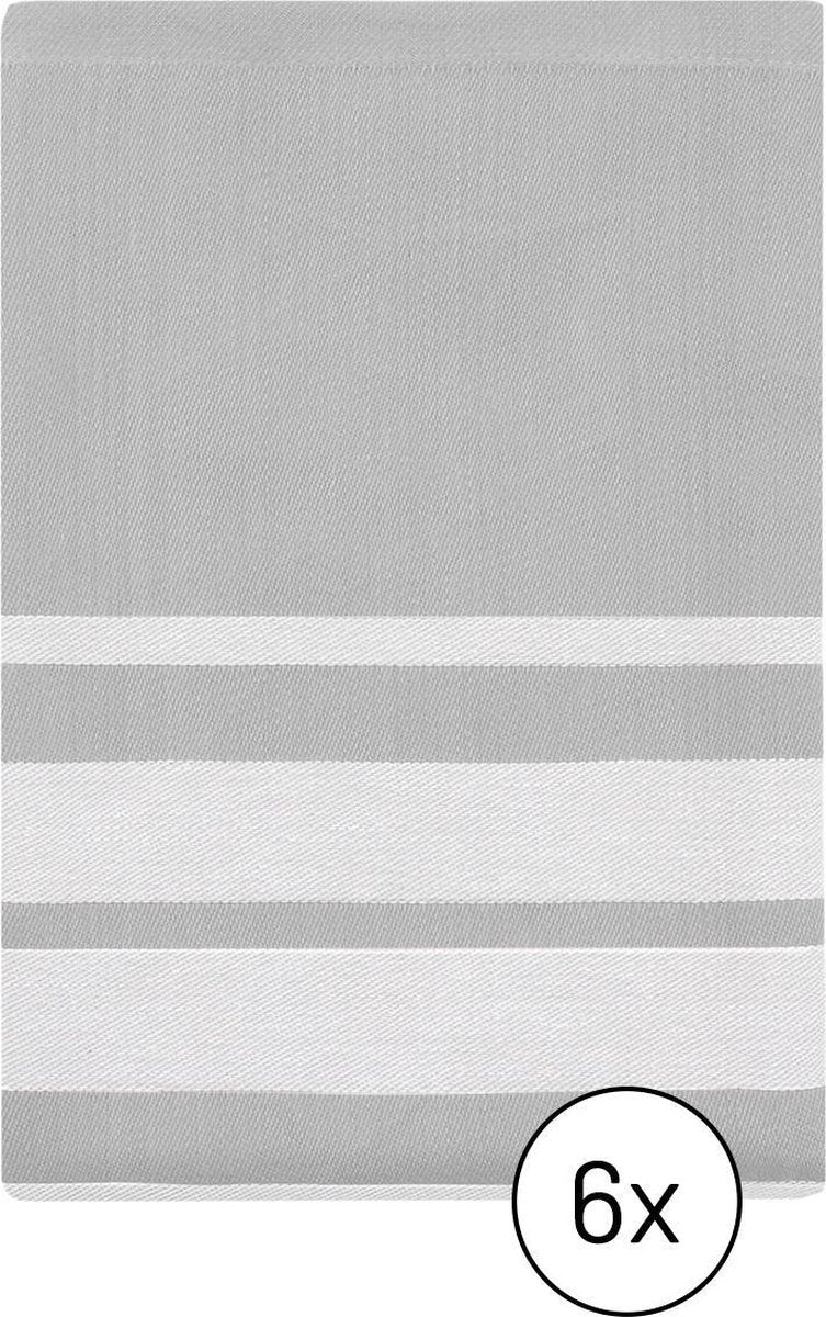 EM Kitchen Theedoek Gestreept Lichtgrijs 50x70cm - 6 stuks