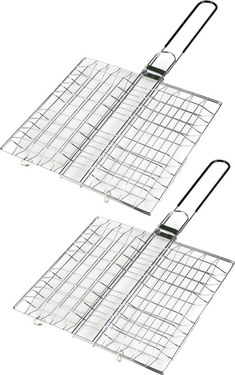 2x stuks bBQ/barbecue hamburger grill klem 49 cm - Hamburgergrill roosters voor op de barbecue