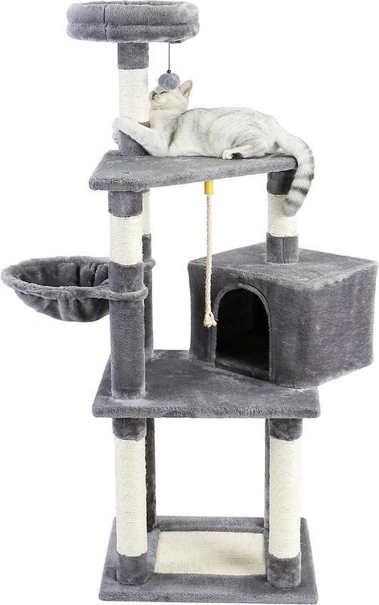 TBG Cat Tree House Cando Cat's Activity Center met dubbele condos Zachte zitstok Volledig ingepakte krabpalen voor kattenspeelgoedtoren AMT0056GY