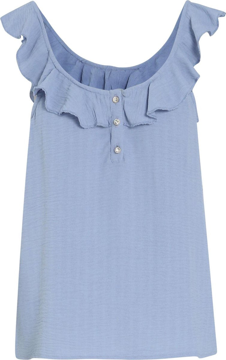 Cassis - Effen top met volants - Blauw